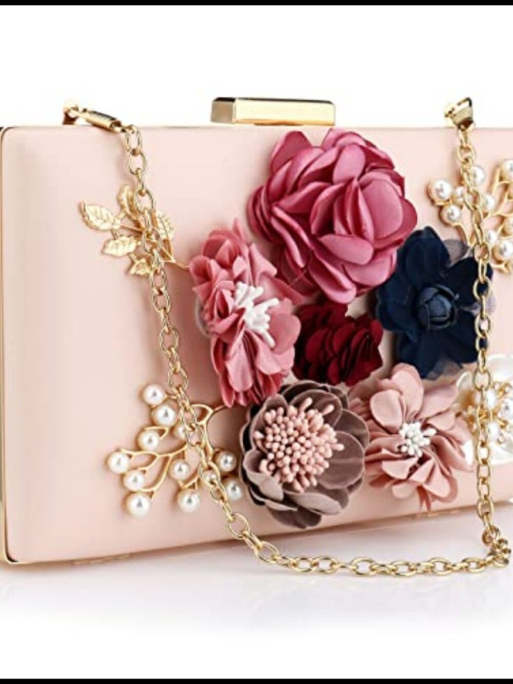 Floral PU Leather Evening Clutch Removable Chain Formal Wedding Party Bag